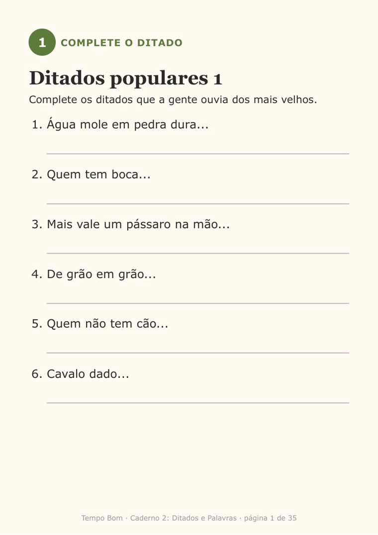 Página do caderno Ditados e Palavras